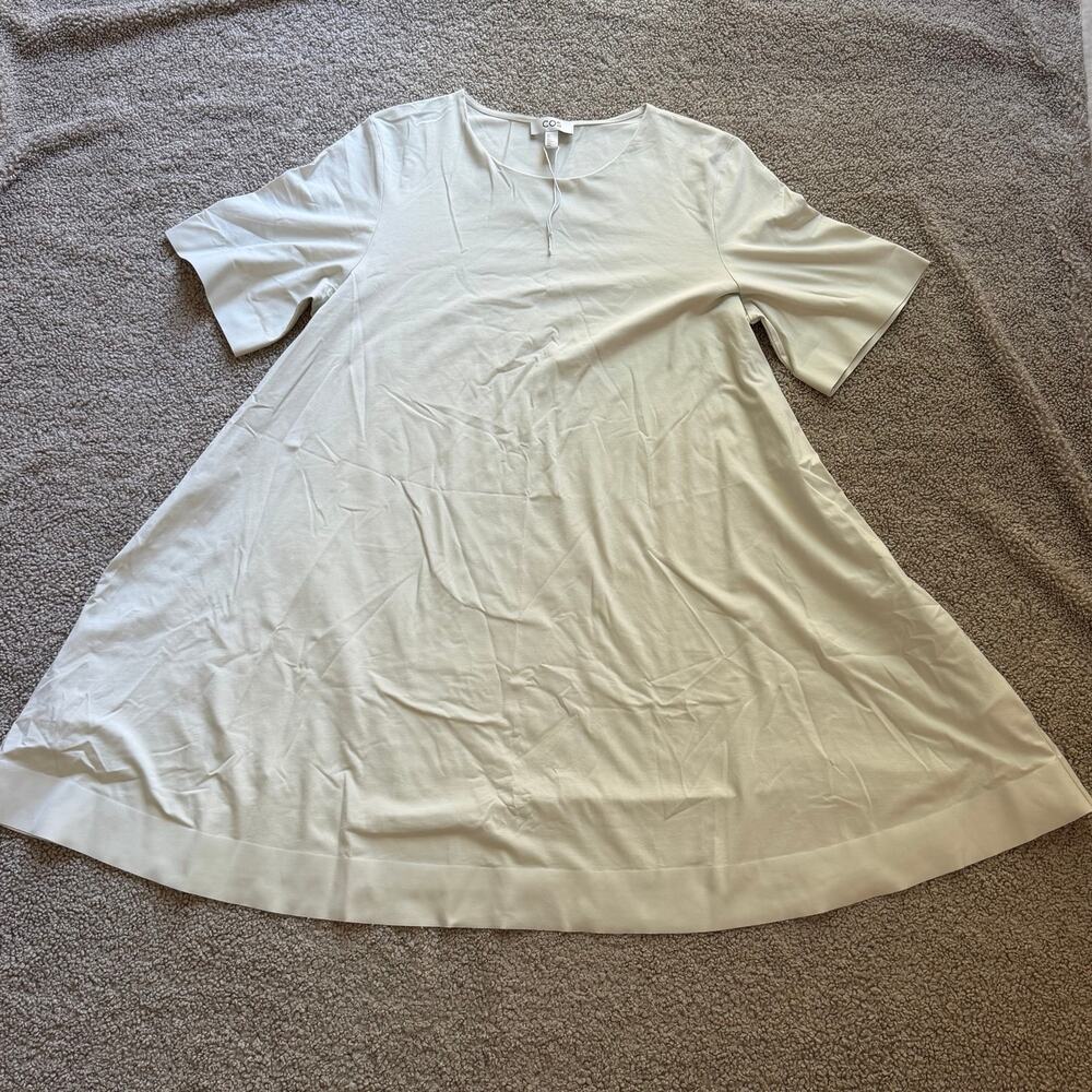 NWOT COS Women’s Short Sleeve Cotton Flared Mini Tee Shirt Dress Pockets Sz L